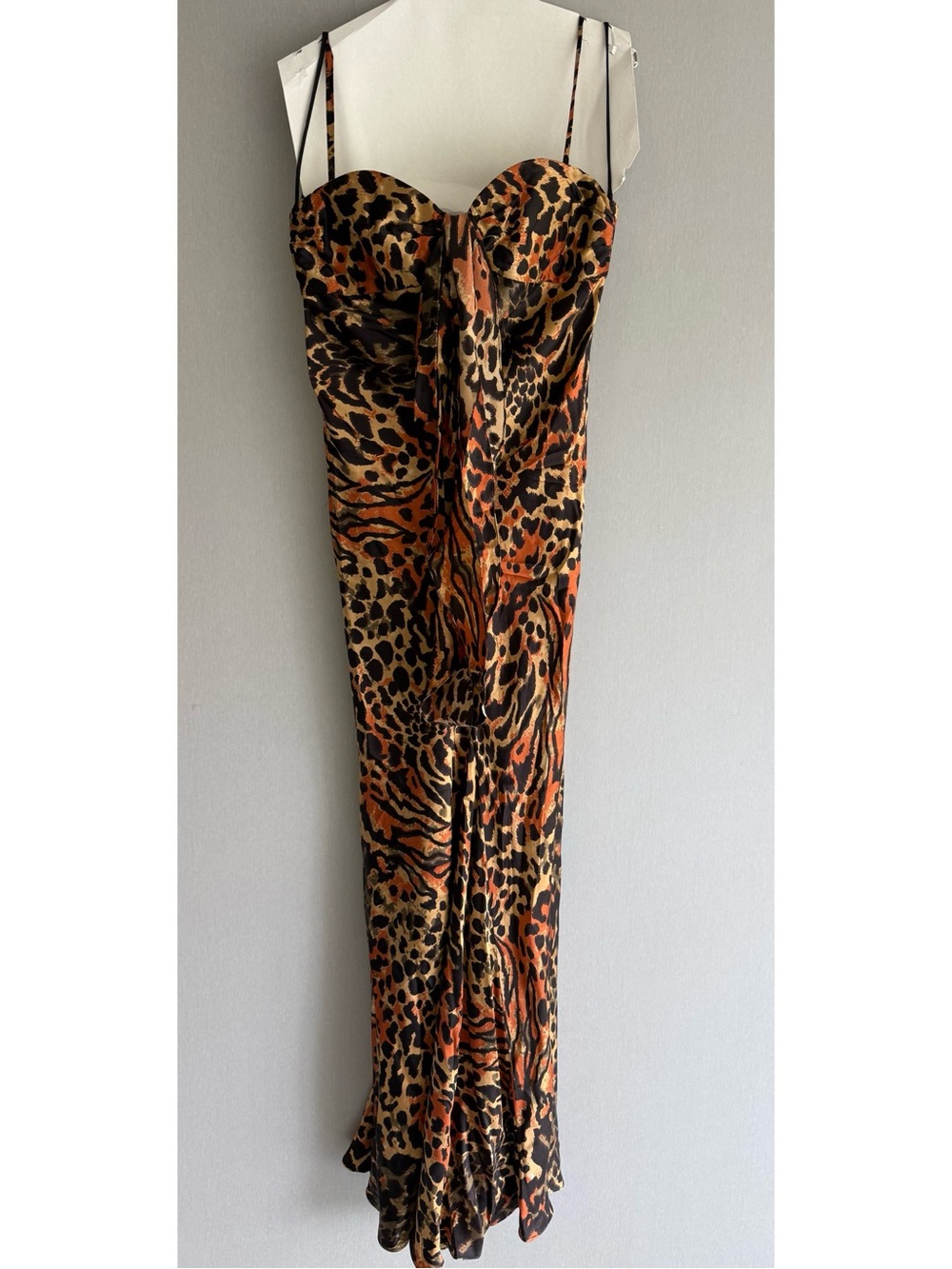 Leopard Animal Print Spaghetti Strap Maxi Dress - Brown & Orange